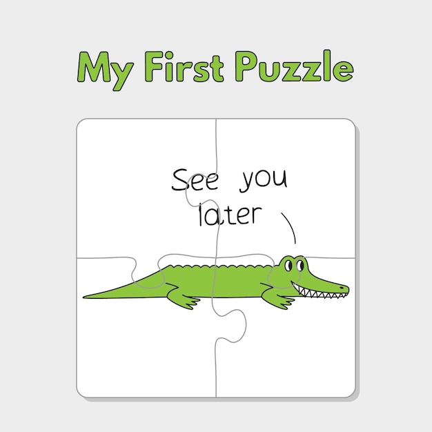 Modèle de puzzle d'alligator de dessin animé pour enfants