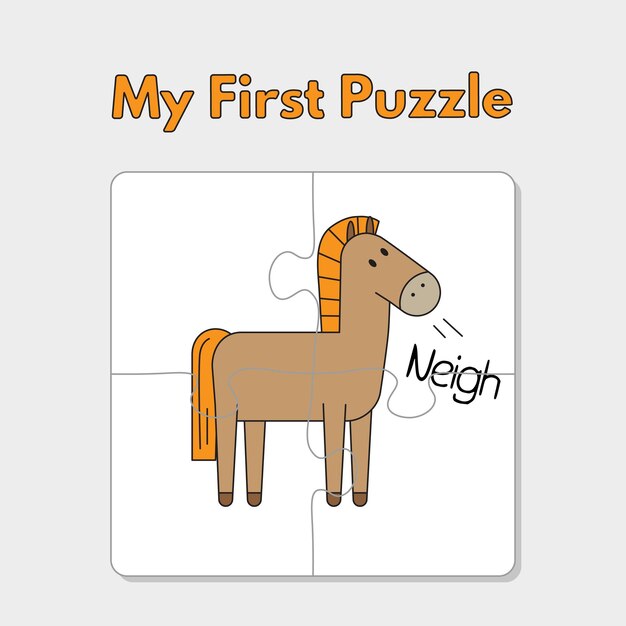 Modèle de puzzle de cheval de dessin animé pour enfants