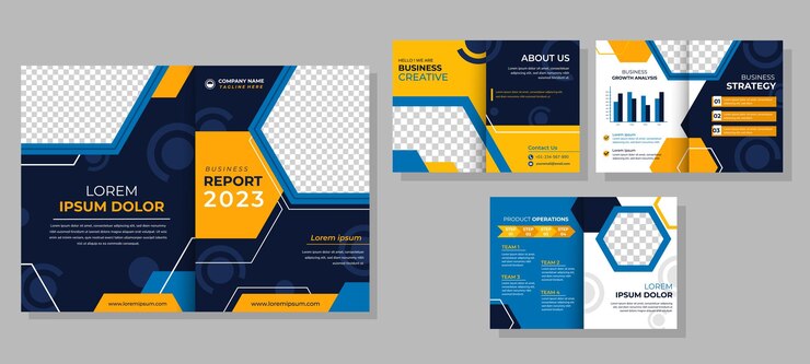 Vecteur modèle de rapport commercial bleu et orange