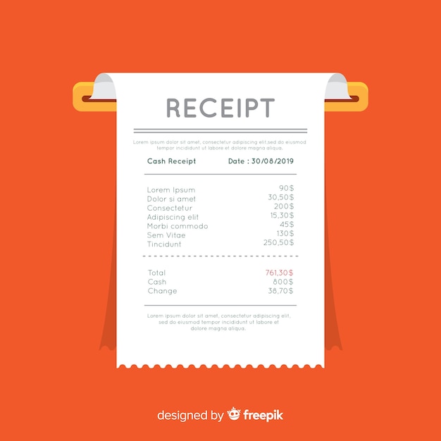 Modèle de reçu de paiement avec un design plat