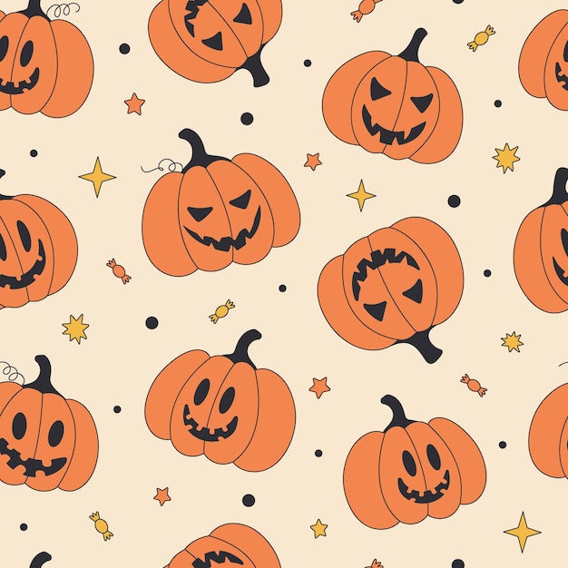 Modèle Rétro Sans Couture Pour Les Vacances D'halloween Avec Citrouille Amusante Jack O Lantern Vintage Background