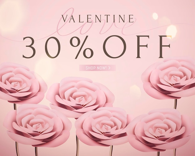 Modèle romantique de vente Saint-Valentin avec rose en papier rose bébé