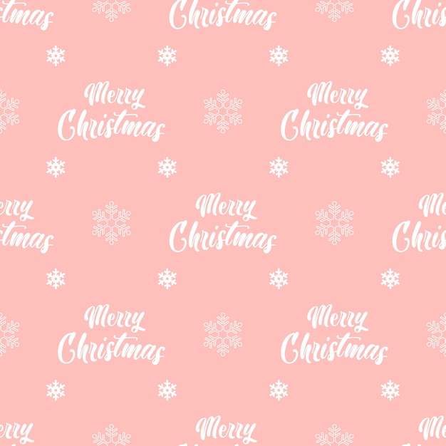 Modèle rose sans couture d'hiver avec des flocons de neige blancs et texte Joyeux Noël