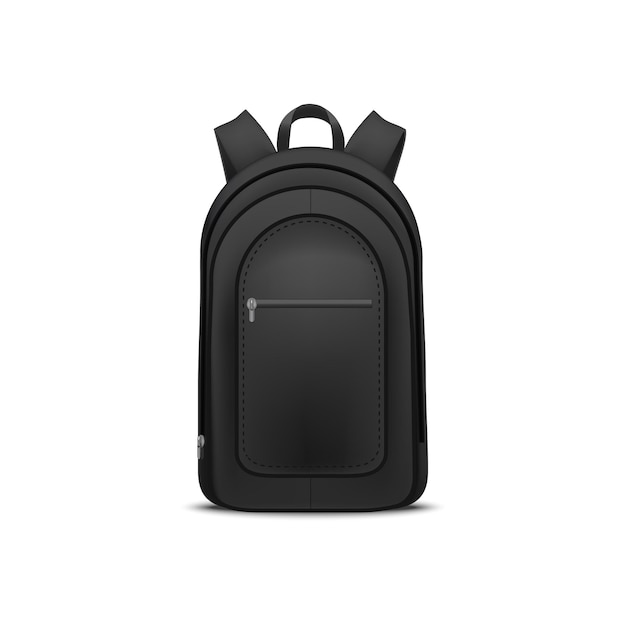 Modèle de sac à dos scolaire en noir 3D réaliste et détaillé