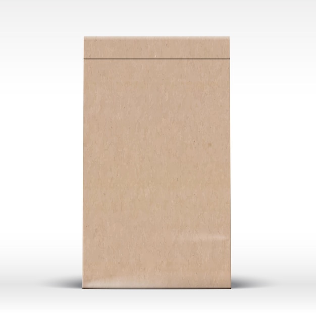 Vecteur modèle de sac en papier artisanal emballage de texture de carton réaliste maquette avec une ombre douce isolée