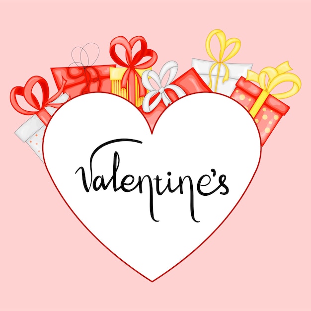 Modèle De Saint Valentin Avec Coeur Cartoon Style Vector Illustration