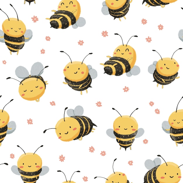 Vecteur modèle sans couture abeilles mignonnes et pot de miel pour fond de papier peint textile ou conception de surface