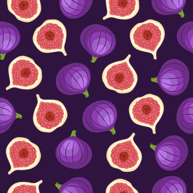 Modèle Sans Couture Abstrait Avec Des Figues Entières Et Demi Sur Fond Violet