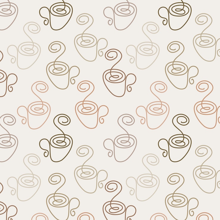 Vecteur modèle sans couture abstrait de tasses dans un style d'art en ligne minimaliste en une ligne continue dans le café