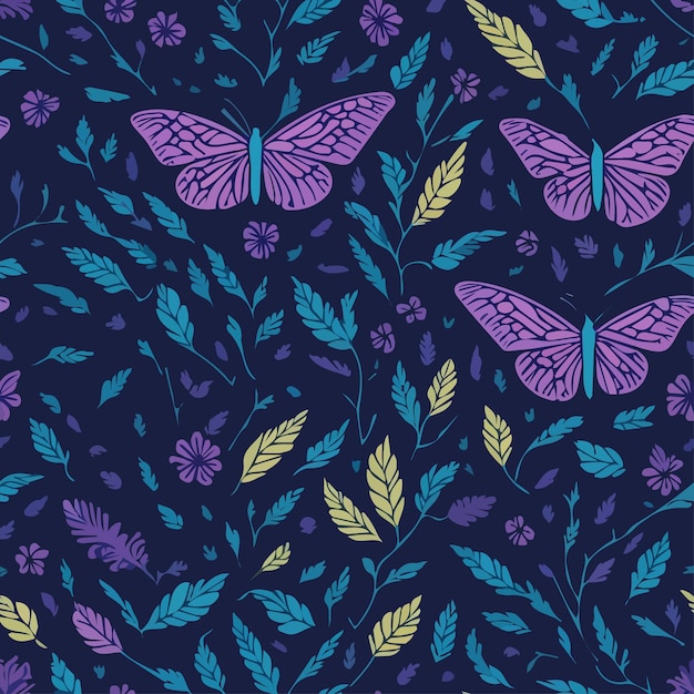 Vecteur modèle sans couture avec des ailes et des feuilles de papillon coloré