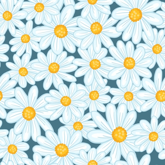 Modèle Sans Couture Aléatoire Avec Des Fleurs De Marguerite Bleu Clair Dessinées à La Main Doodle