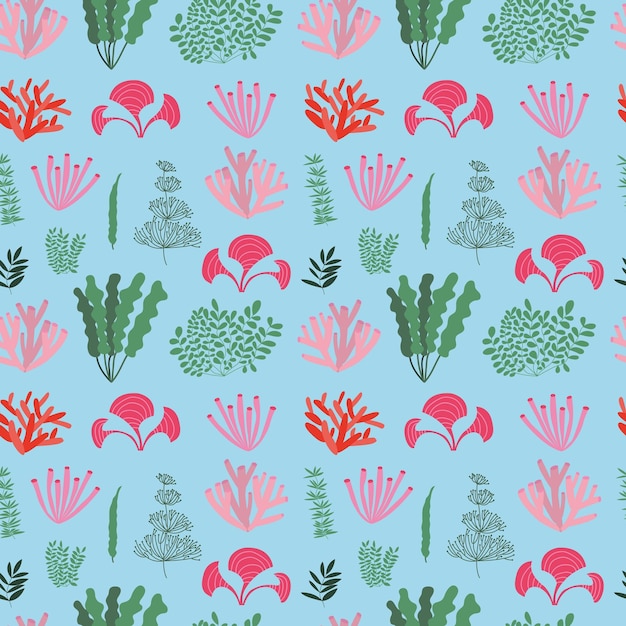 Modèle sans couture d'algues et de coraux Différents types de plantes océaniques et de motifs d'algues