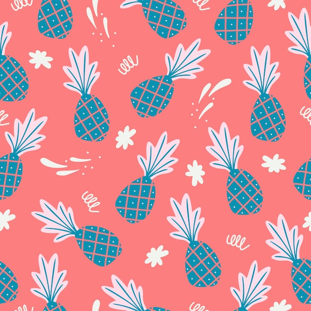 Modèle Sans Couture Avec Ananas Dessinés à La Main Sur Fond Rose