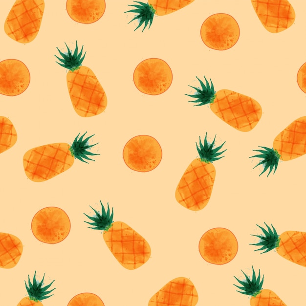 Modèle Sans Couture D'ananas, Ensemble D'ananas Aquarelle.