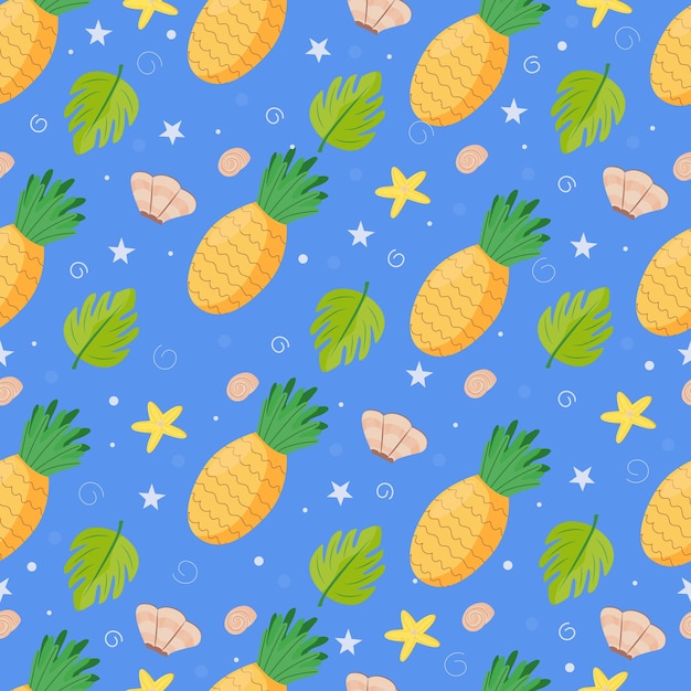 Modèle Sans Couture Avec Des Ananas Fond Mignon Pour L'impression Sur Tissu, Papier, Papier Peint, Emballage. Produits D'été. Illustration Vectorielle, Dessin Animé Plat