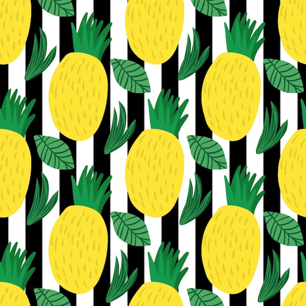 Modèle Sans Couture D'ananas Sur Fond Rayé