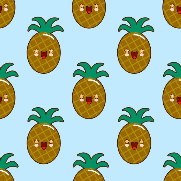 Modèle Sans Couture Avec Des Ananas Souriants Pour Les Vacances Des Enfants Fond D'ananas Vectoriel Illustration De Fruits D'été Mignons Concept D'été Exotique