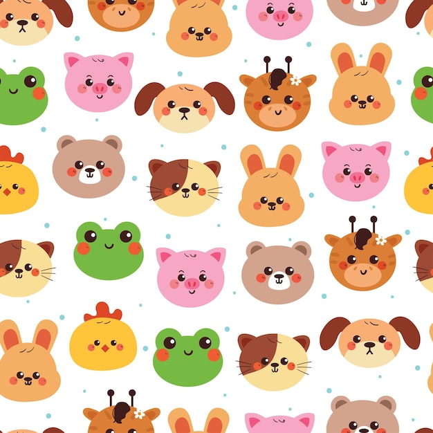 modèle sans couture animaux de dessins animés mignons tête motif d'animal mignons pour le papier peint