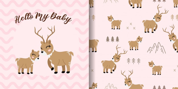 Modèle Sans Couture Animaux Mignon De Cerf Avec Carte De Bébé