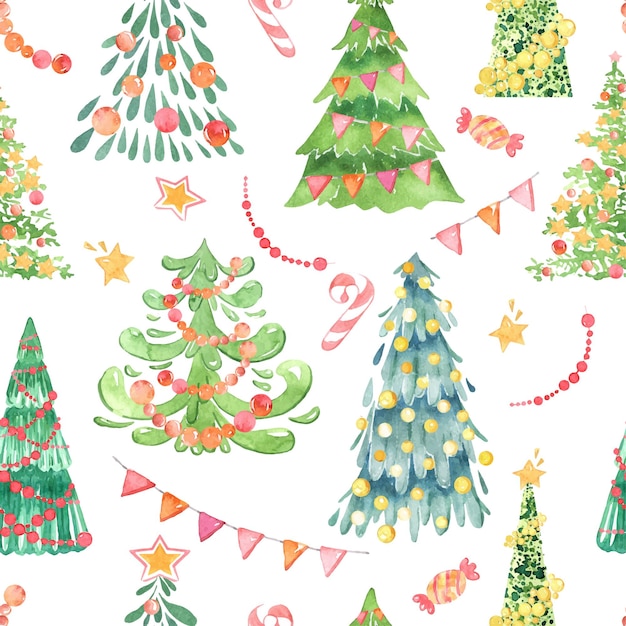 Modèle Sans Couture Aquarelle D'arbres De Noël Conception Dessinée à La Main De Conifères Pour Les Vacances Du Nouvel An