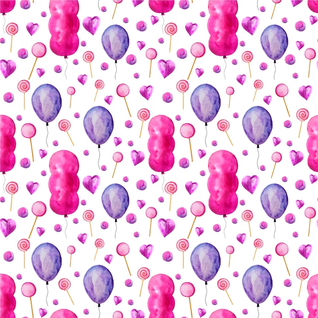 Modèle sans couture aquarelle ballons bonbons et coeurs Papier d'emballage tissu d'emballage