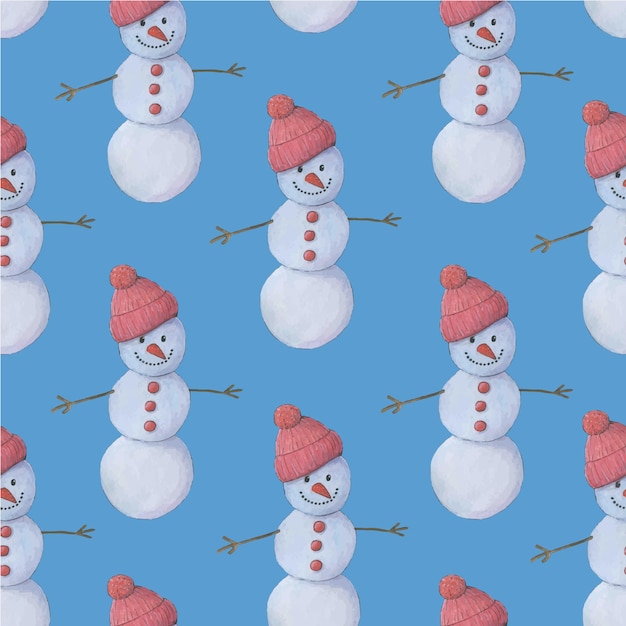 Modèle Sans Couture Aquarelle Avec Bonhommes De Neige Dessin Animé Mignonmodèle De Noël