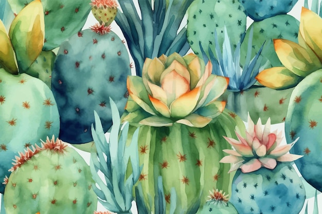 Un Modèle Sans Couture Aquarelle De Cactus Avec Des Fleurs