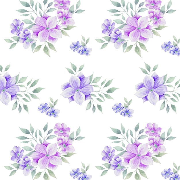 Vecteur modèle sans couture aquarelle fleur violette