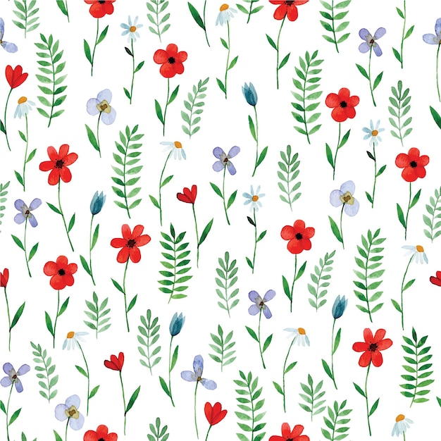 modèle sans couture aquarelle avec fleurs sauvages joli imprimé floral avec des fleurs rouges et bleues simples