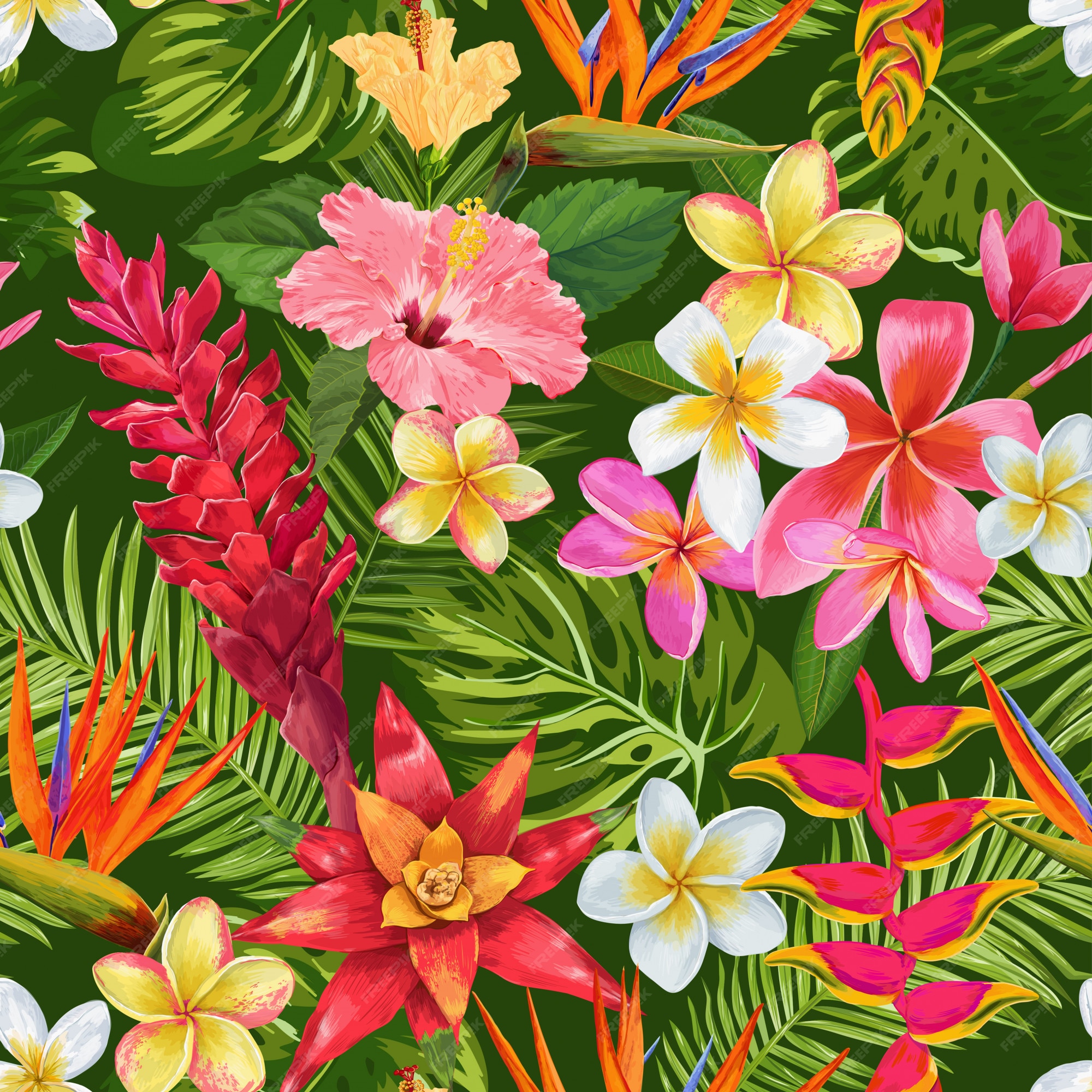 Modèle Sans Couture Aquarelle De Fleurs Tropicales. Fleurs De Plumeria En Fleurs  Exotiques | Vecteur Premium