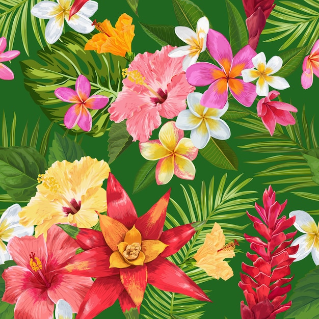 Modèle Sans Couture Aquarelle De Fleurs Tropicales. Fleurs De Plumeria En Fleurs Exotiques