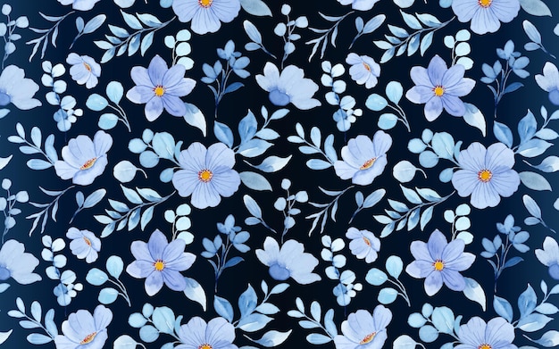 Modèle Sans Couture D'aquarelle Florale Bleue Sur Fond Sombre