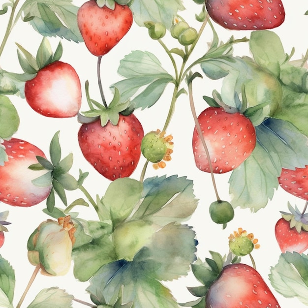 Modèle sans couture aquarelle avec fraises rouges