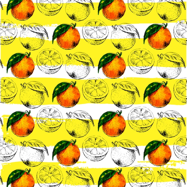 Modèle Sans Couture Aquarelle De Fruits Orange Avec Des Feuilles.