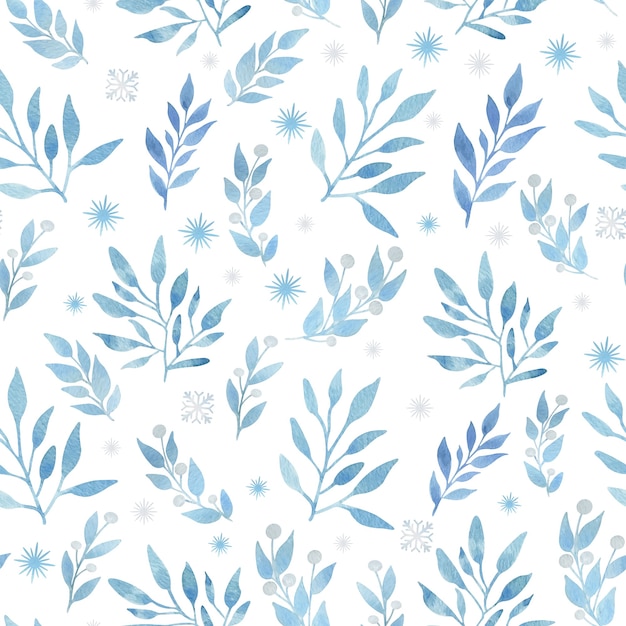 Modèle sans couture aquarelle de Noël avec des branches bleues