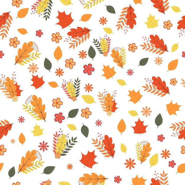 Modèle sans couture d'automne Feuilles colorées fleurs et baies isolées sur blanc Illustration vectorielle de thème d'automne