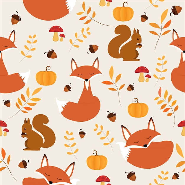 Modèle Sans Couture D'automne Avec Fox Mignon Et écureuil.