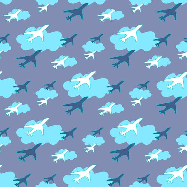 Modèle sans couture avec des avions sur l'illustration vectorielle de fond de ciel