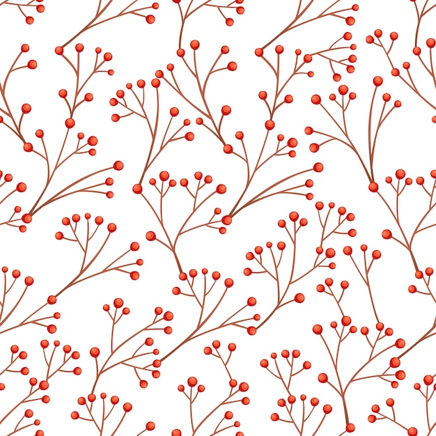 Modèle sans couture de baies de groseille rouge sur une branche sans feuilles illustration vectorielle plane sur fond blanc.
