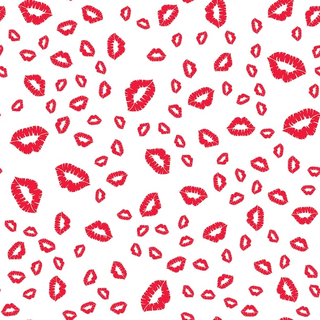 Vecteur modèle sans couture avec un baiser de rouge à lèvres imprime sur fond blanc