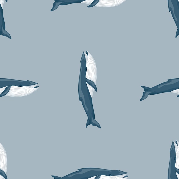 Modèle Sans Couture Baleine Bleue Sur Fond Gris. Personnage De Dessin Animé De Modèle D'océan Pour Le Tissu. Texture Géométrique Verticale Répétée Avec Des Cétacés Marins. Concevoir à Toutes Fins Utiles. Illustration Vectorielle