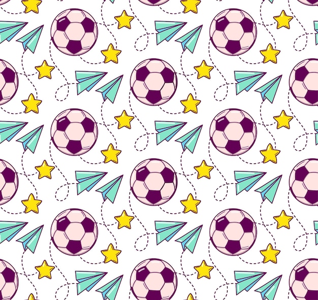 Modèle Sans Couture Avec Des Ballons De Football De Dessin Animé Dans Un Style Doodle Sur Fond Blanc