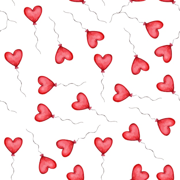 Modèle sans couture avec des ballons en forme de coeur rouge. Modèle de Saint Valentin. Illustration vectorielle