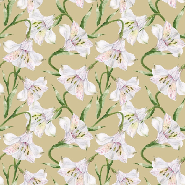 Modèle Sans Couture Beige Alstroemeria Aquarelle