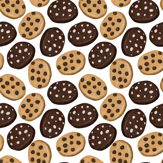 Modèle sans couture de biscuits aquarelles aux pépites de chocolat