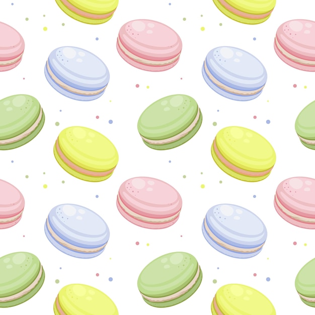 Modèle Sans Couture, Biscuits Français Macarons Sucrés Sur Fond Blanc. Couleurs Pastels. Imprimé, Textile