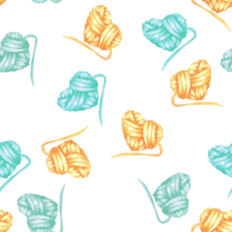 Vecteur modèle sans couture avec boule de coeur aquarelle de laine