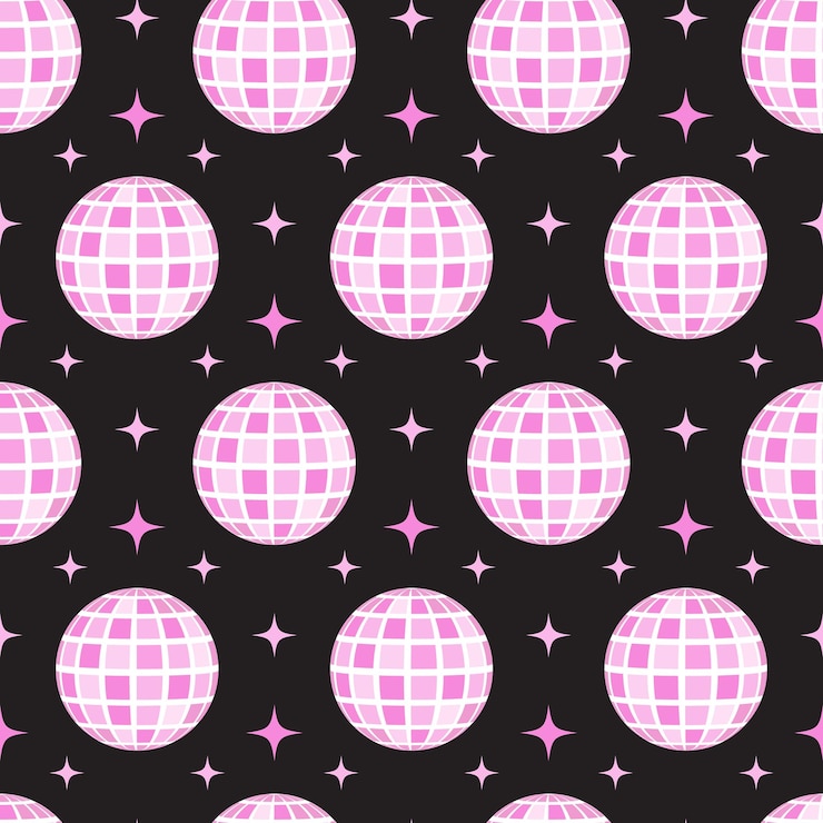 Vecteur modèle sans couture de boule disco groovy rose fond girly mignon dans un style rétro