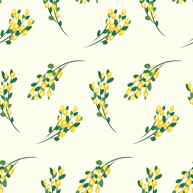 Modèle sans couture avec des bouquets de fleurs sauvages jaunes Imprimé printanier avec un arrangement floral simple de brindilles avec des fleurs et des feuilles Conception de fond botanique vintage Illustration vectorielle