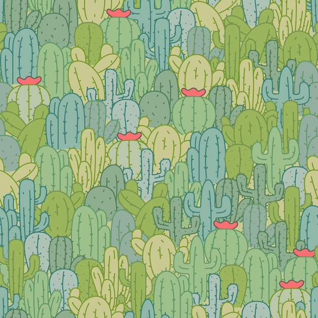 Modèle Sans Couture De Cactus Vert Bondé